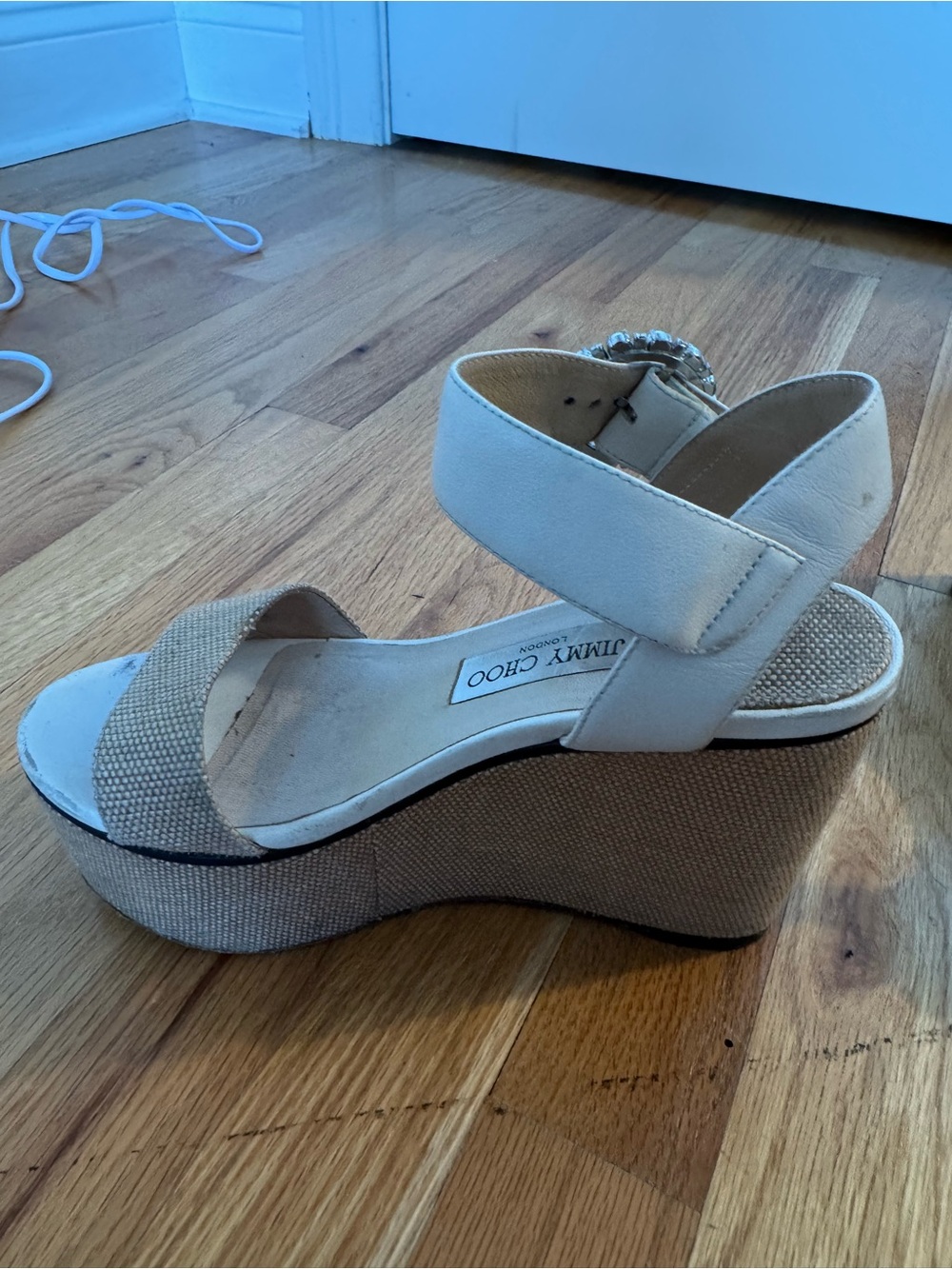 Jimmy Choo Tan & White Platform Wedges - Picture 4 of 14